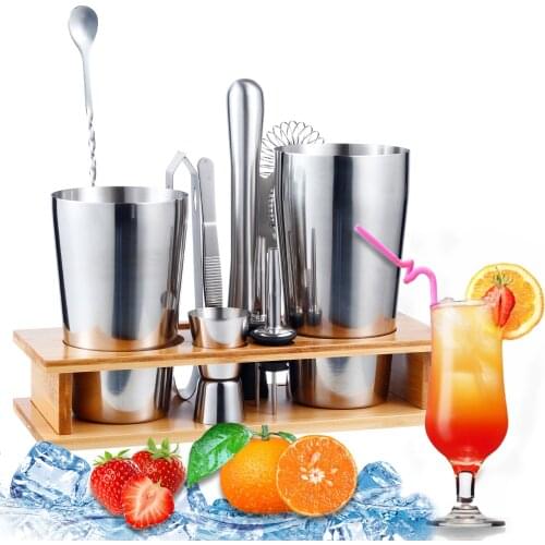 GENNISSY Boston Cocktail Shaker Set, Bartender Kit with Stand 11Pcs, Perfect Home Bar Kit Have Cocktail Shaker, Muddler, Jigger