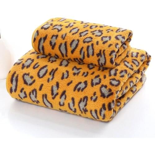 Fashion Super Soft Leopard Print Thicken Beach Towel Set Coral Velvet Face Bath Shower Towels For Home Hotel Adult Children