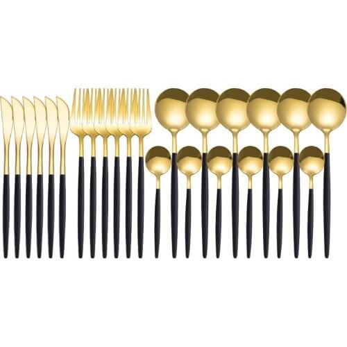24pcs/set Gold Dinnerware Set Stainless Steel Cutlery Set Mirror Silverware Knife Fork Spoon Tableware Dishwasher Safe Flatware