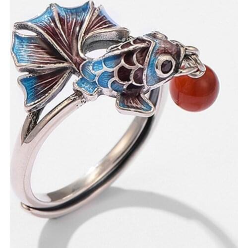 New solid s925 silver female ring adjustable every year there are fish ring for women classical style cloisonne ring