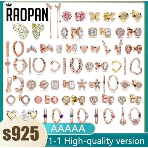 RAOPAN genuine 925 silver rose gold star ring love eternal classic earrings elegant fashion jewelry for girlfriend gifts