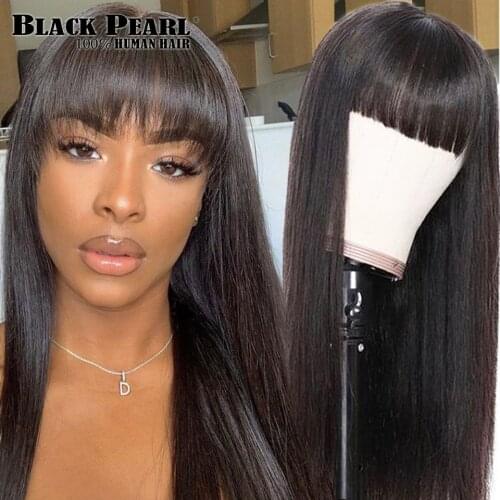 Straight 30 Inch Human Hair Wigs With Bangs Full Machine Made Wigs Colored Blonde Burg Wigs Brazilian Remy Hair Wig