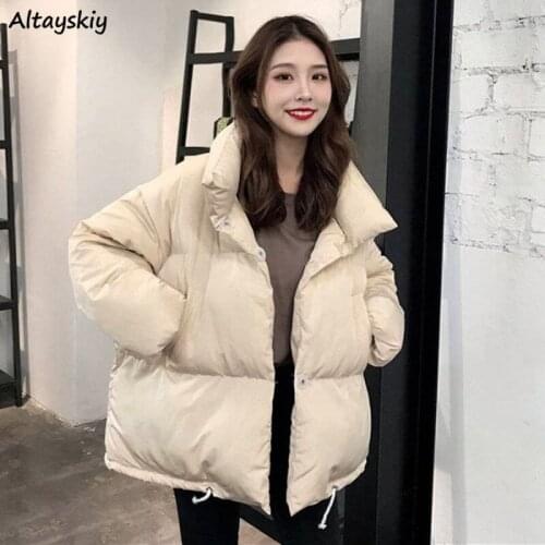 Short Style Parkas Women Long Sleeve Zipper Loose Simple Solid Fashion Daily Ladies Outwear Clothing Basic Elegant Pocket Winter