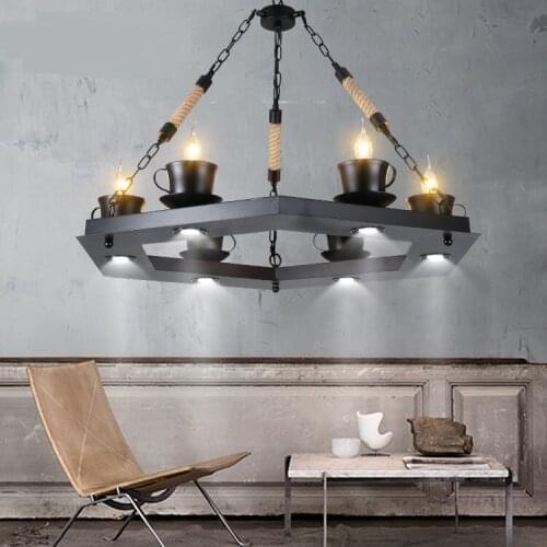 Hemp Pendant Lights American country creative bar cafe clothing store living room restaurant retro cup iron pendant lamp LOFT