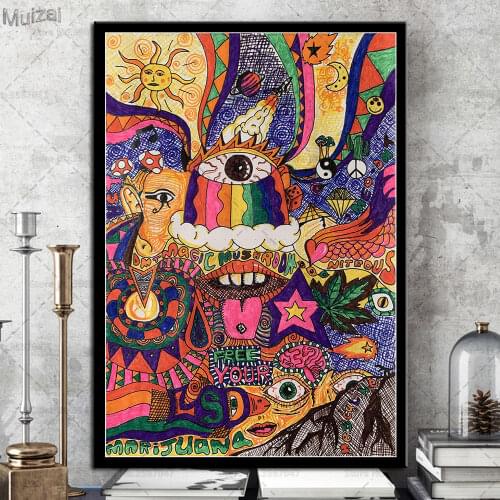 Psychedelic Trippy Poster Abstract Acid Lsd Acrylic Canvas Painting Posters and Prints Wall Art Picture Living Room Home Decor