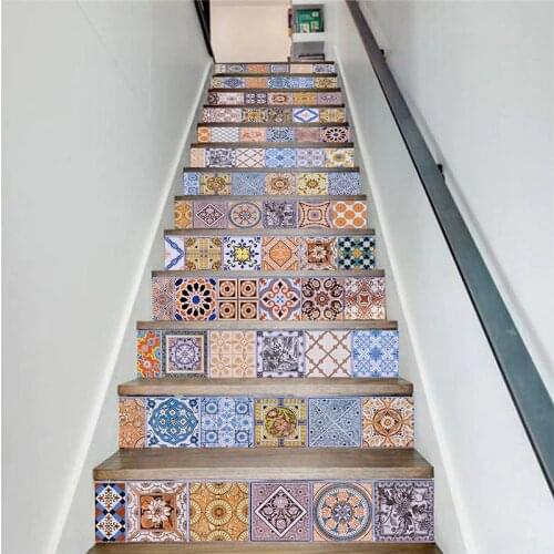 PVC wallpaper imitation tiles simple 13 pieces of DIY stair stickers, step stickers wall stickers