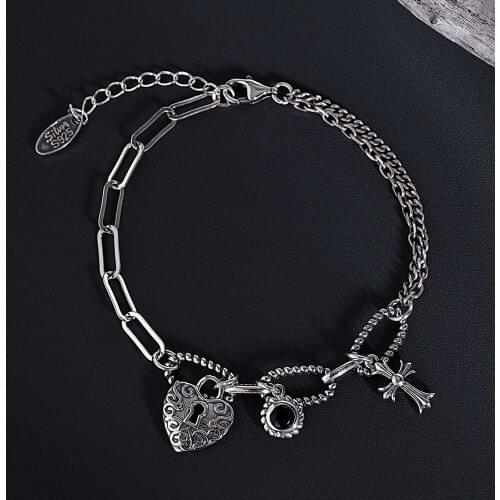S925 Whole Body Sterling Silver Bracelet Ins Trendy Personality Weaving Hip-Hop Fashion Trendy Japanese And Korean Style New