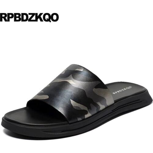 Soft open toe designer genuine leather runway beach slip on shoes 2019 famous brand slides men sandals summer casual slippers