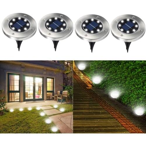 Solar Ground Lights, 8 LED Solar Garden Lights Waterproof Solar Outdoor Light Solar Disk Lights Solar Path Light Landscape Light