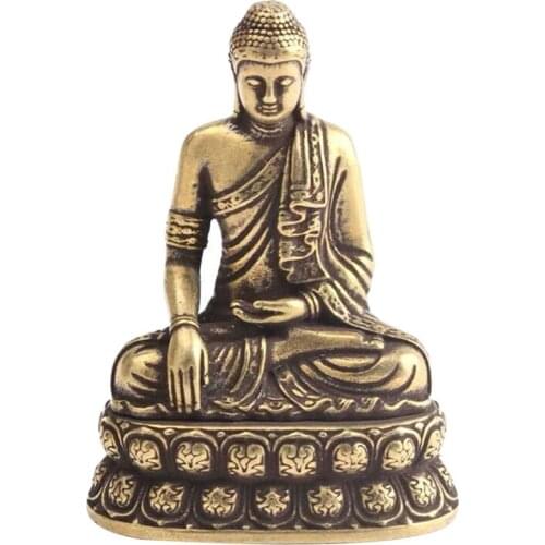 Pure Copper Sakyamuni Buddha Statue Fengshui Figurine Craft Ornament Home Office Decor (Brass)