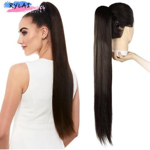 Super Long Straight Ponytail Drawstring Clip In Hair Extensions 30 Inches140g Black Brown Ombre Color Heat Resistant Daily Use