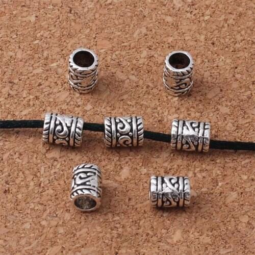 20pcs/lot Tibetan Silver Cloud Pattern Tube Loose Beads Big Hole Metal Charm Spacer Beads Fit Beards Wig Hair DIY Jewelry Making