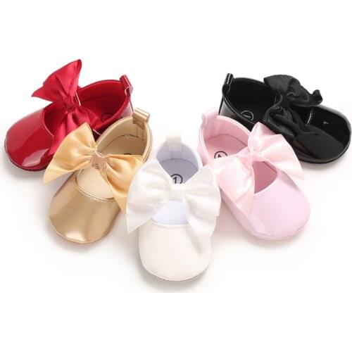 New Arrival Newborn baby shoes PU Leather Big bow baby girl shoes soft sole first walker Princess Shoes for 0-18M