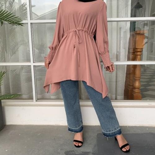 Turkish Elastic Band Waist Womens Clothing Solid Color plus Size Top muslim fashion abaya turkey islamic clothing muslim