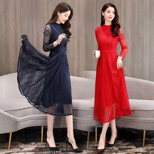 KMETRAM Vintage Party Sexy Dress Women Clothes 2020 Spring Autumn Lace Midi Black Dress Elegant Ladies Dresses Vestidos MY2778