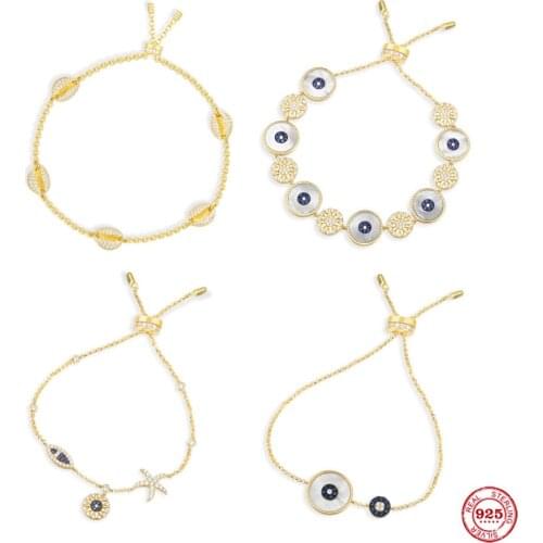 S925 Sterling Silver Jewelry 1:1 Copy,Collection Lucky Eye Adjustable Bracelet With Nacre,Seashells 18K golod Bracelet With Logo