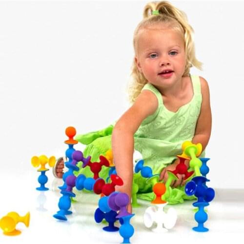 24pcs Pop Suckers Funny 2019 Silicone Block Soft Building Blocks Kid DIY Model Construction For Child Boys Girls Christmas Toys