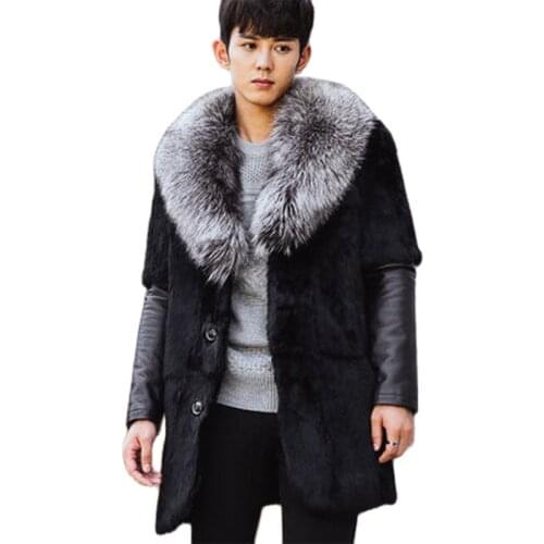 XS-5XL New Fashion Winter Clothes Men Faux Fur Coat Long-style Trench Overcoat Mink Fur Coats Mens Silver Fox Fur Coat
