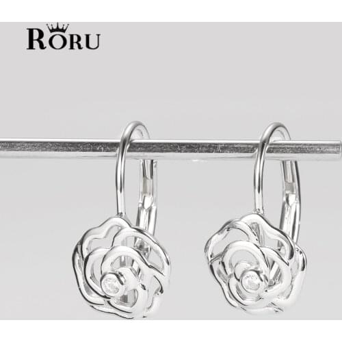 S925 Sterling Silver Simple Zircon Hollow Flower Pendant Hoop Earrings Fine Jewelry for Women Birthday Party Wedding Gifts 2021
