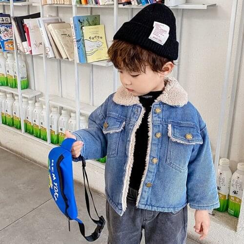 Winter Jackets for Boys Girls 2021 New Kids Lambswool Denim Jackets Korean Solid Children Thicken Warm Coats 2-7 Y Kids Clothing