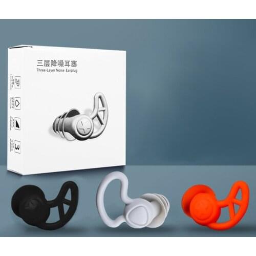 Pack of 2 Sleeping Ear Plugs Reusable Silicone Noise Cancelling Ear Plugs Three-layers Noise Reduction Shark Fin Design