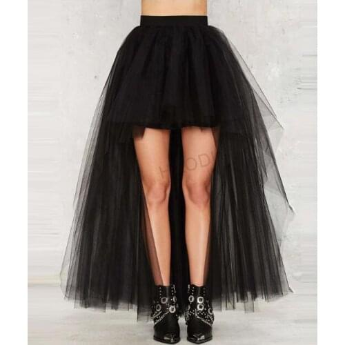 1 piece Black Maxi Skirt Adjustable Waist Chiffon Skirt Female Irregular Sun Skirt front short back fishtail *new