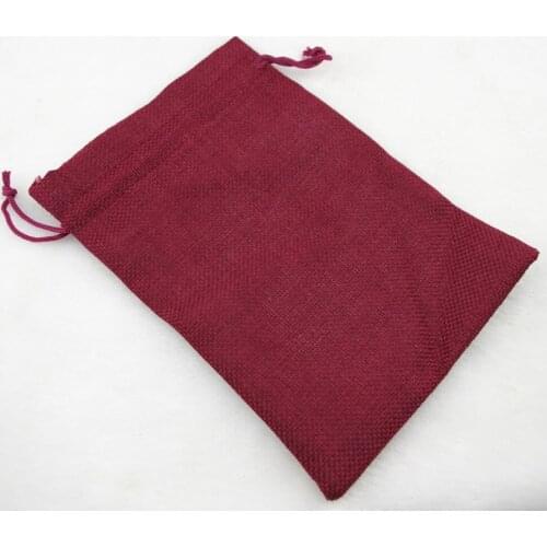 13x18cm10pcs burgundy dark red linen jute bag drawstring necklace jewelry package bag gift bag Wedding packaging bag