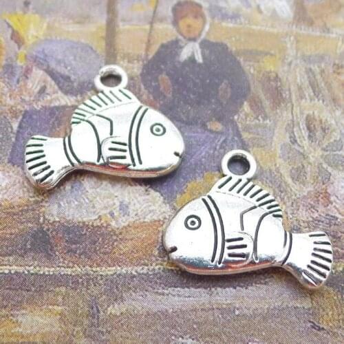 Newest 15Pieces 14*17mm Mixed Alloy Antique Silver Color Cute Fish Charms Bracelet Pendant Accessory For DIY Jewelry Making