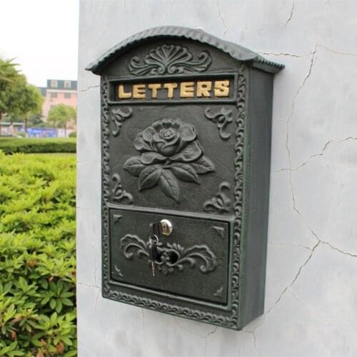Cast Aluminum Mailbox Mail Box Dark Green Wall Mount Garden Decoration Metal Vintage Home Apartment Letters Post Box Lockable