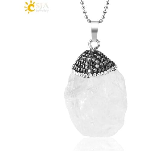CSJA Natural Crystal Pendant Necklace Irregular Clear White Rock Quartz Zircon Bead Women Men Healing Jewelry Size Randomly G079
