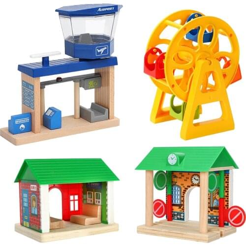 Premium Wooden Train Railway Accessories Scene Educational Toys Fit Most Wood Tracks