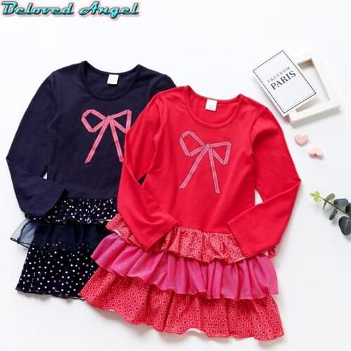 Kids Dress Girls Party Long Sleeve Winter Dress For Kids Clothing With Bow Pattern Vestidos Spring Autumn Baby Girls Clothing