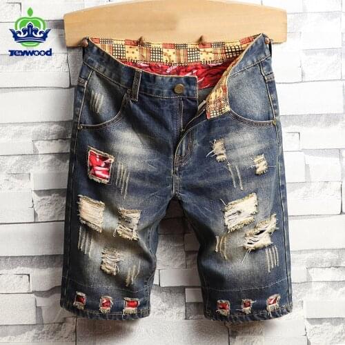 Jeywood 2021 Summer New Mens Ripped Short Jeans Hole Streetwear Fashion Blue Denim Shorts Brand Clothes Large size 28-40