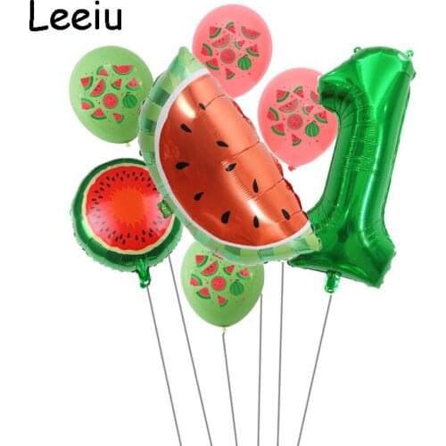 Leeiu Summer Hawaii Watermelon Foil Balloons Fruit Themes Party Wedding Baby Shower Kids Birthday Decoration Green Number Ballon