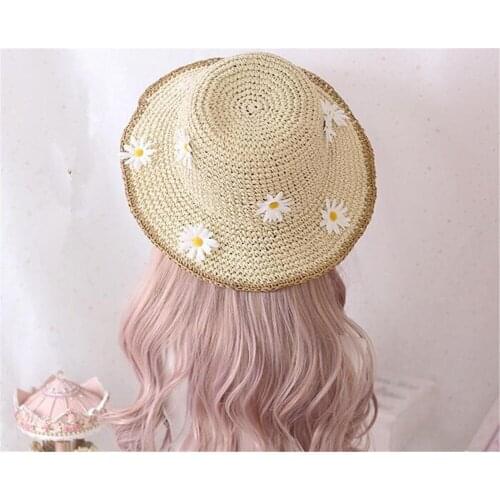 Lolita girl daisy flower Straw Hat Cap Sunhat Pastoral Style Girls Cute Beach Hat B1312