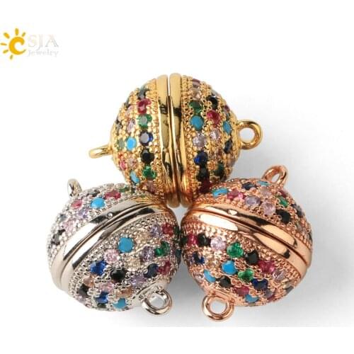 CSJA Metal Beads Jewelry Making Colorful Rhinestone Round Ball Charms Magnetic Connector Bracelet Pendants Accessories DIY S619