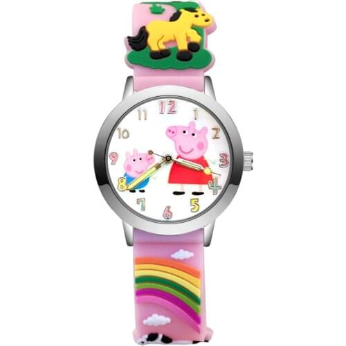 Fashion Cartoon Pig Horse Style Children Watches Kids Student Girls Boys Quartz 3D Silicone Wrist Watch JA226