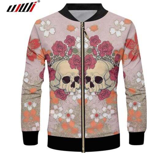 UJWI 3D Printed Beautiful Wreath Skulls Zip Jacket Mens Spandex Clothing New Arrivals Tops Chinese Style Man Zipper Coat