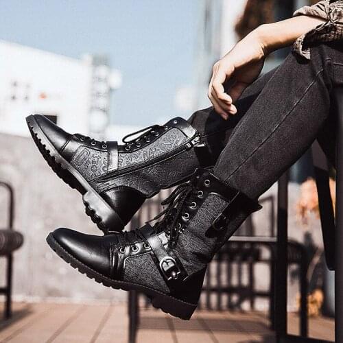 Men Boots High Quality Mid-high Army Boots Winter Shoes Mens Leather Boots All-match Tooling Shoes Denim Men Winter Boots