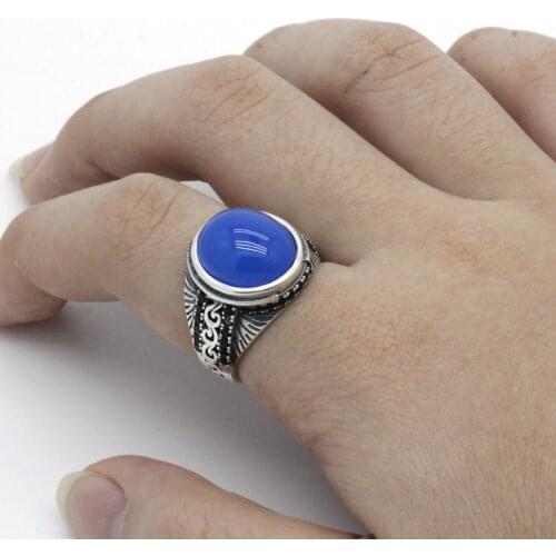 100% Real Pure 925 Sterling Silver Ring For Men With Natural Agate Stone Leopard Circle Black Zircon Stone Fashion Wedding Ring