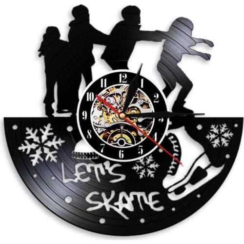 Lets Skate Vinyl Record Wall Clock Home Decor Skate Boarding Sport Time Non-Ticking Clock Wall Art Decor Best Gift For Skater