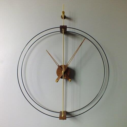 Nordic creative Spain wall clock black walnut solid wood large pointer double circle double pole silent wall hanging