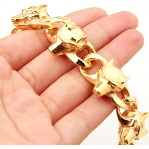 New Design Christmas Gifts Newest Wolf Bracelet For Men Titanium Stainless Fashion Cool Punk Style Cuban Chain Bracelet