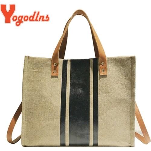 Yogodlns Casual Contrast Color Stripe Shoulder Bag Women Canvas Leisure Large Capacity Crossbody Travel Bags