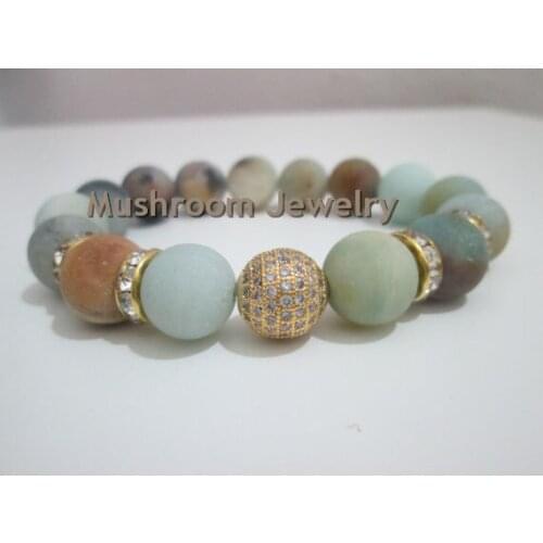 Pave CZ Beads Amazonite Boho Stack Stretch Bracelet