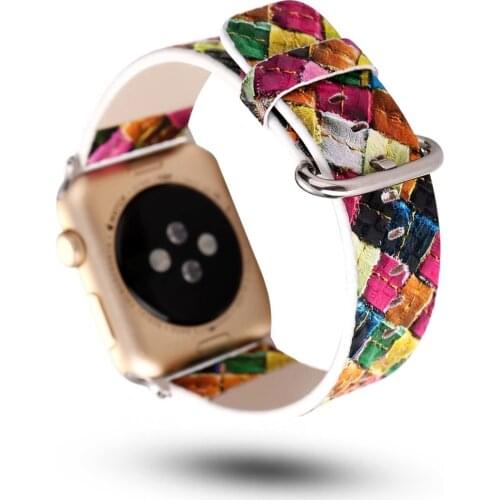 Colorful Leather Strap for Apple Watch SE Band Series 6 5 4 3 2 Bracelet 40mm 44mm 38mm 42mm Lattice Style Wristwatch Clock Belt