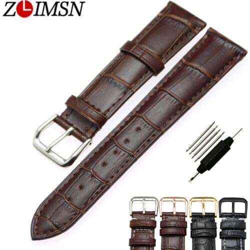 ZLIMSN Genuine Leather Watches Watch Band Accessories Belt 18 19 20 22 23 24 26mm Watchbands Black Brown 316L Steel Pin Buckle