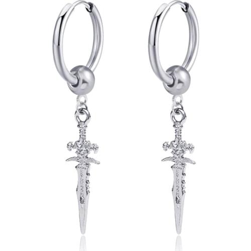 Retro Punk Arrow Cross Dangle Earring Stainless Steel Ears for Men Party Cool Hoop Male Jewelry