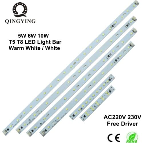 5pcs AC 220V 230V T5 T8 LED Tube Bar Rigid Strip Free Driver 5W 6W 10W AC220V SMD 5730 LED PCB White / Warm White Light Source