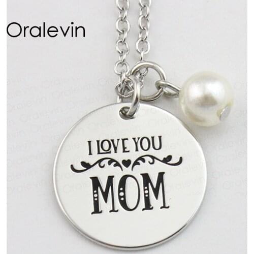 I LOVE YOU MOM Inspirational Hand Stamped Engraved Charms Custom Pendant Necklace for Women Gift Jewelry,10Pcs/Lot, #LN847